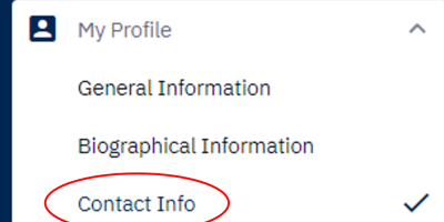 Select "Contact Info" in "My Profile" menu